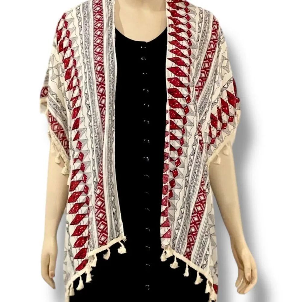 Boho Western Open Front Lightweight Fringe Poncho Cover Up